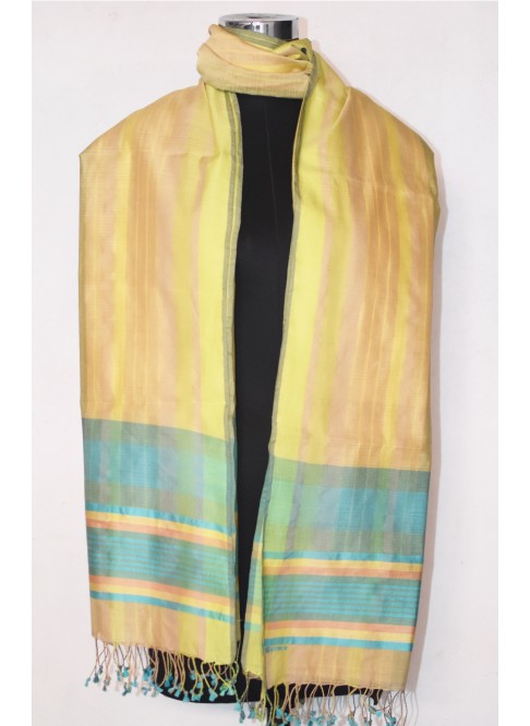 Yellow, Handwoven Organic Cotton, Textured Weave , Colourplay, Duppatta
